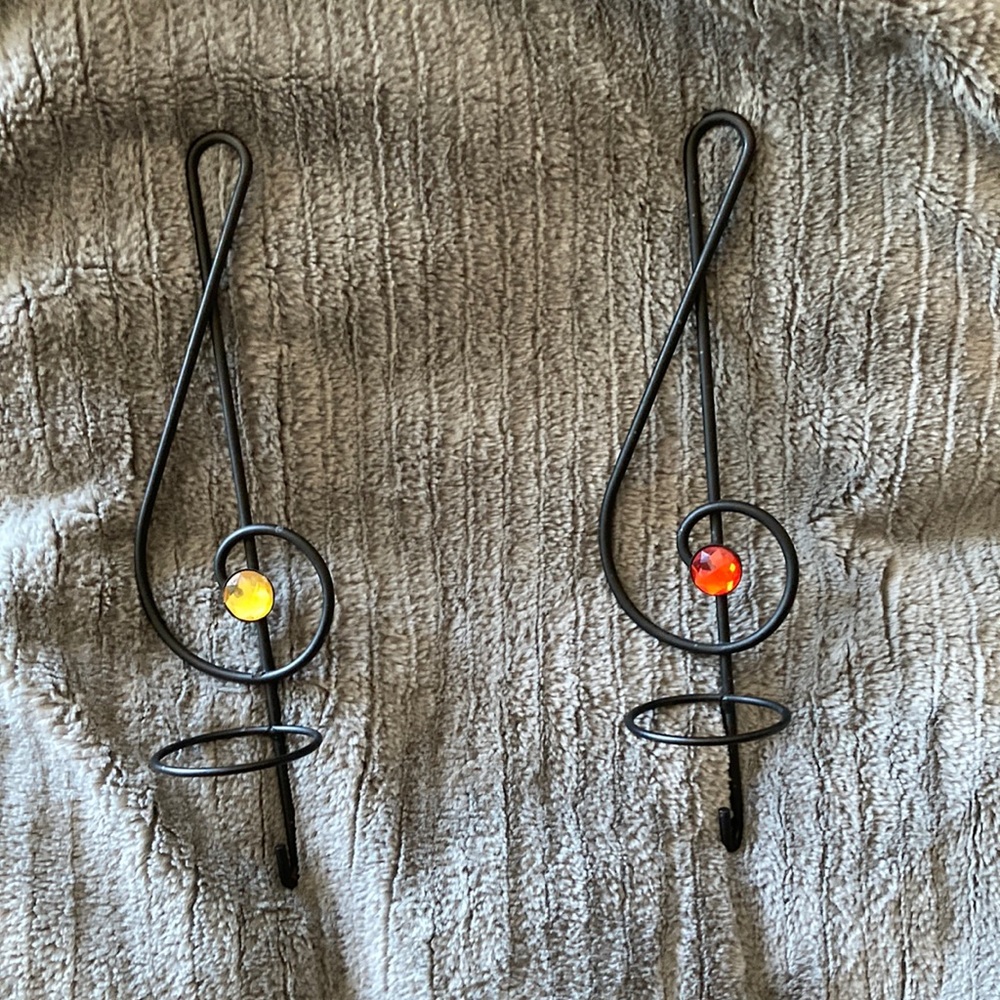 Set of 2 metal treble clef decorations music decor jeweled